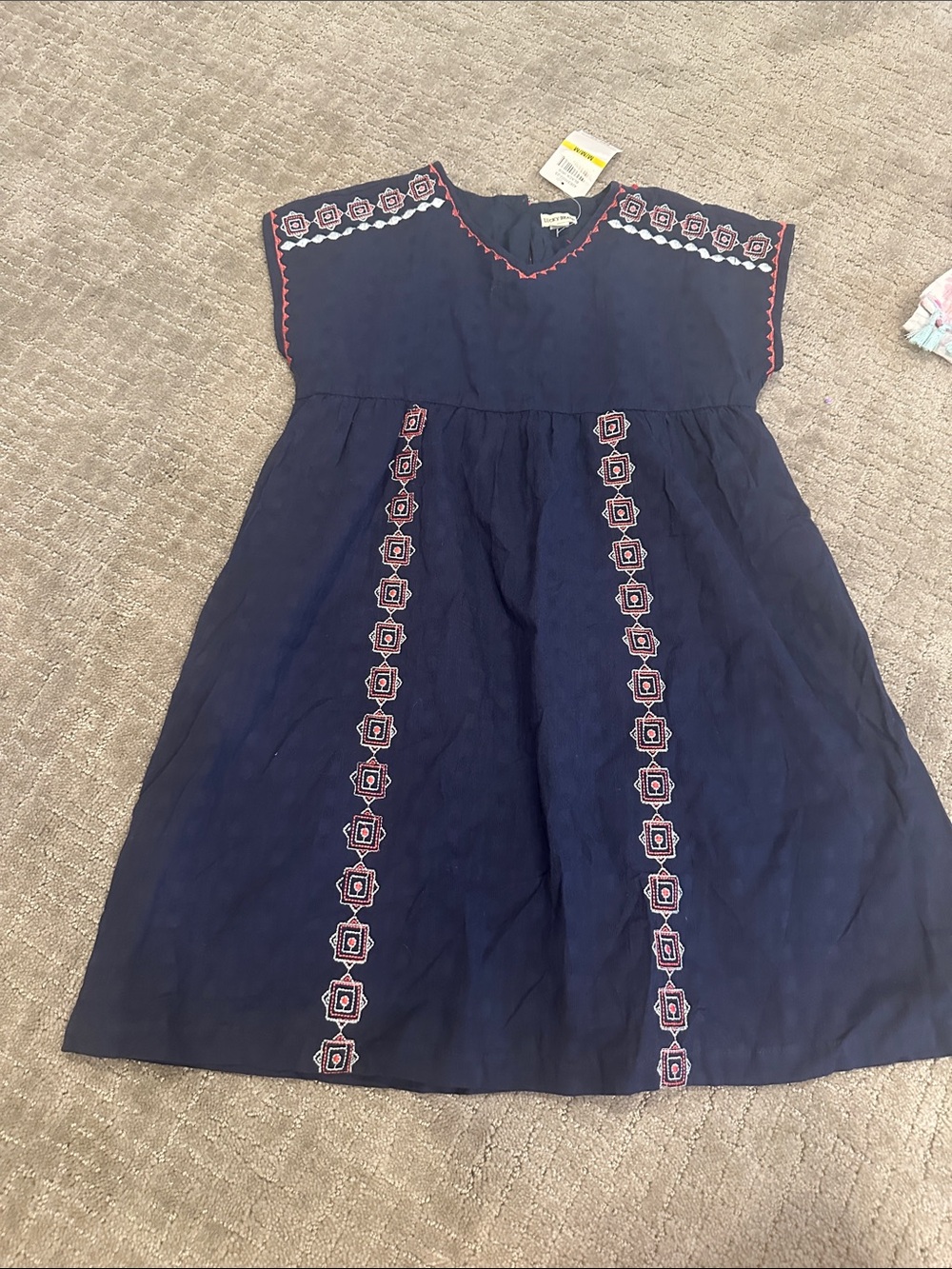 Lucky Brand Navy Dress with orange & White Embroidery Girls medium
